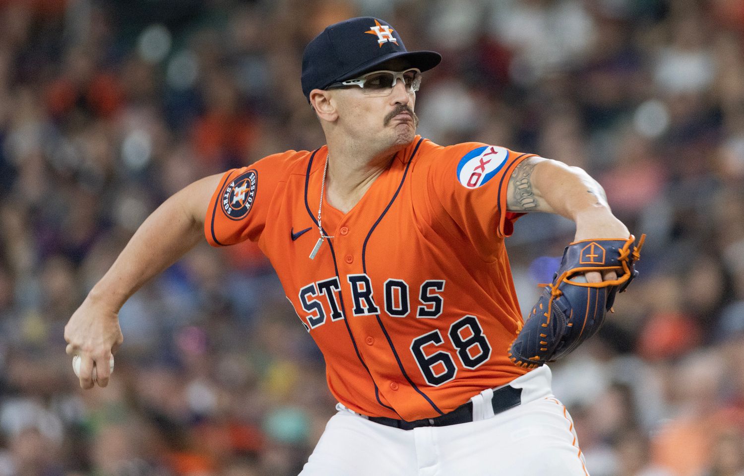Jun 16, 2023; Houston, Texas, USA; Houston Astros starting pitcher J.P. France (68) pitches against the Cincinnati Reds in the first inning at Minute Maid Park. Mandatory Credit: Thomas Shea-USA TODAY Sports
